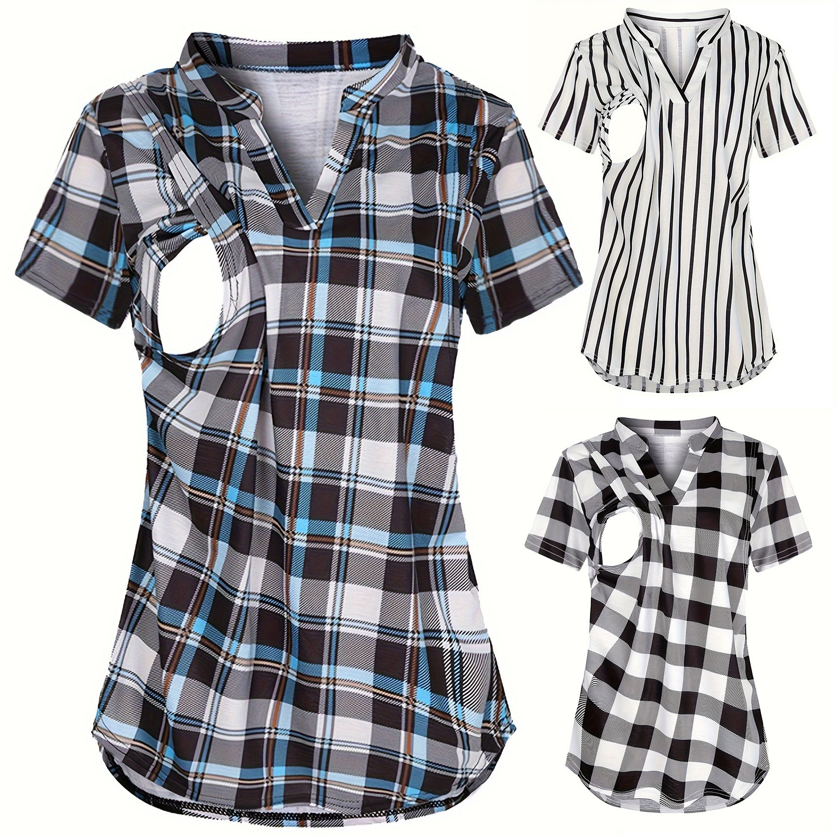 Women's Maternity Breastfeeding T-shirt V-Neck Solid Color Short Sleeve Nursing Tops Clothes for Pregnant Women