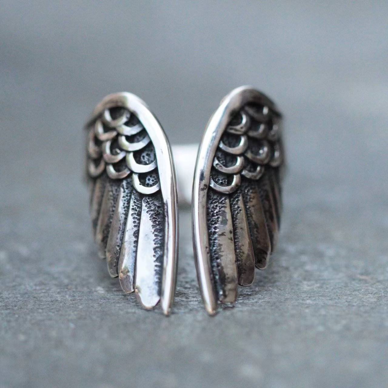 Retro Dark Angel Wings Ring For Women Men Punk Gothic Open Ring Handmade Designer Jewelry Unisex Accessories Gift For Lovers