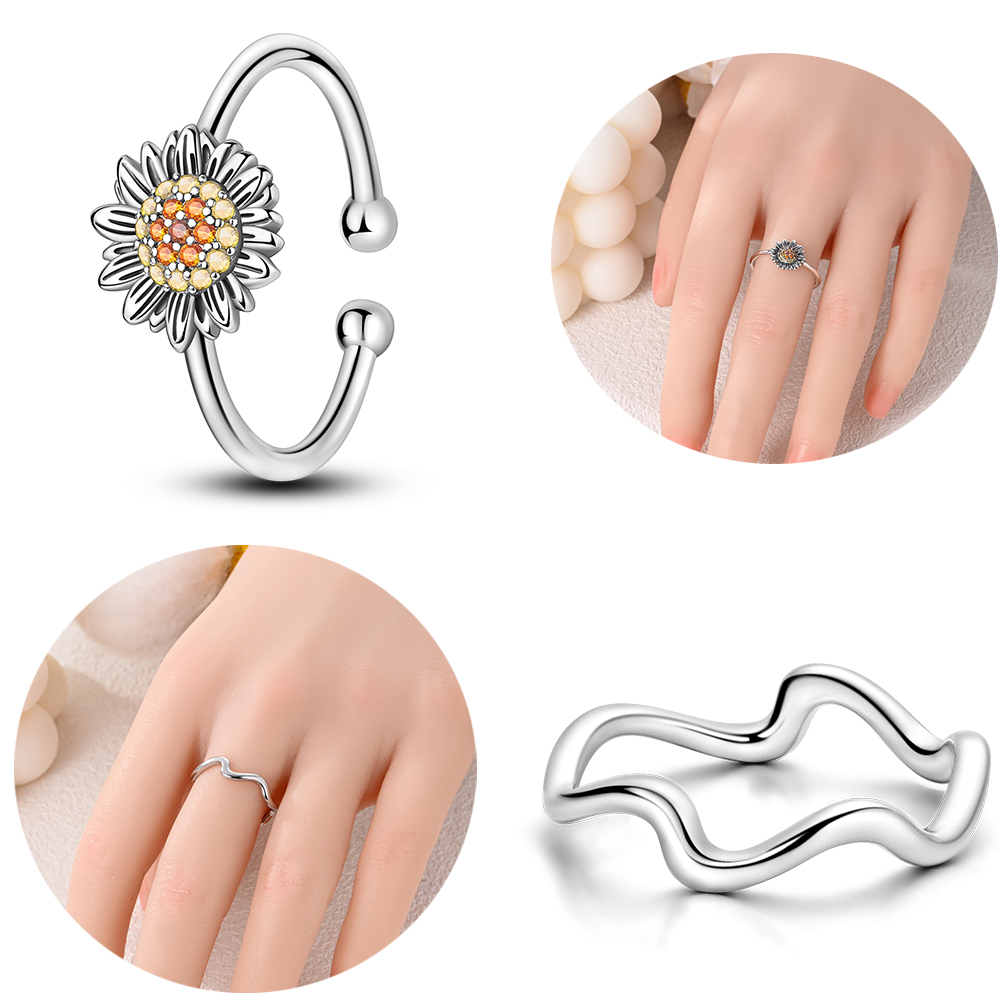 925 Sterling Silver Sunflower Heart Shape Zircon Ring Original Design Finger Rings For Women High Quality Wedding Jewelry Gift