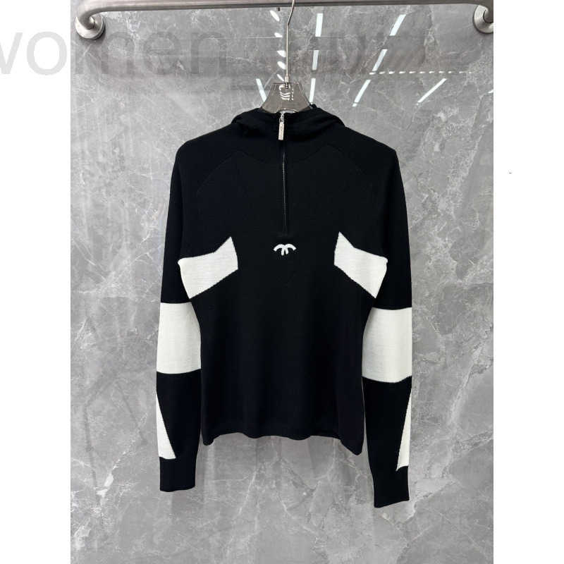 Traine de tricot pour femmes Designer spécial Prix High Version H Fashion Versatile Bloc de couleur noir et blanc Pull à capuchon à capuche à mi-