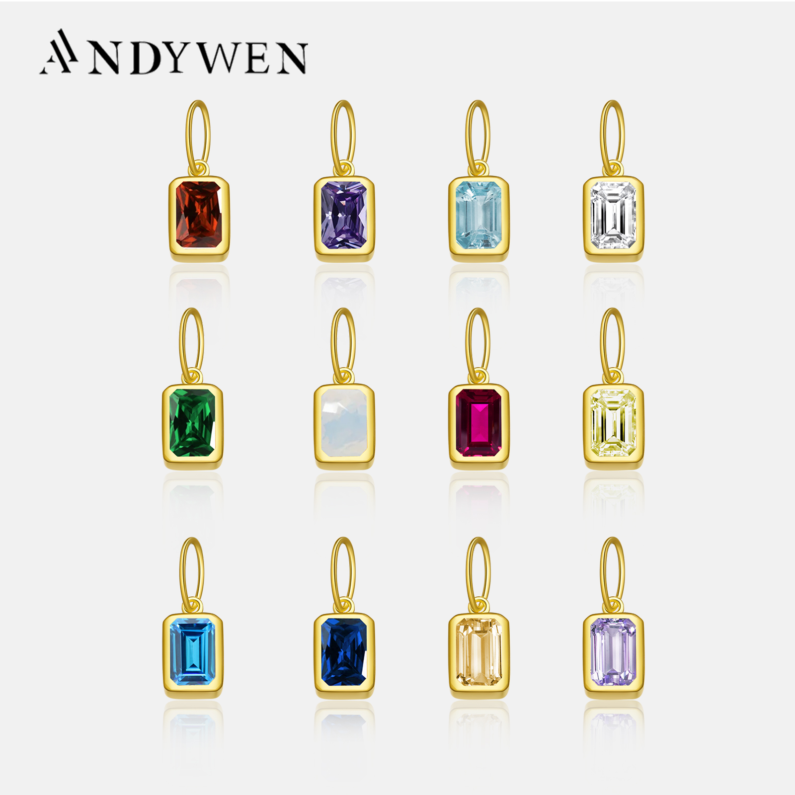 ANDYWEN 925 Sterling Silver 12 Birthstone CZ Clips Charm Beads Pendant For Necklace And Bracelet 2024 Women Luxury Fine Jewelry