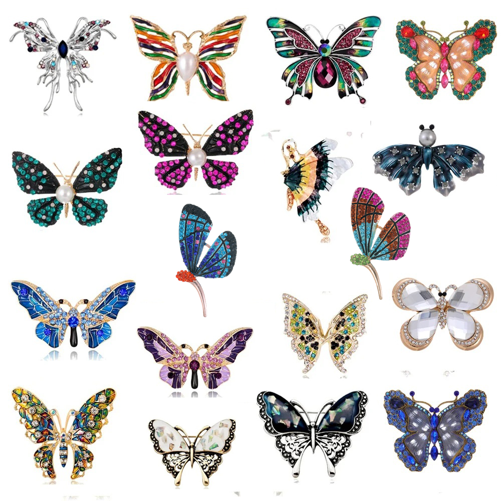Hot Selling Rhinestone Decoration Painted Butterfly Wing Design Women's Brooch Insect Pin Girl Pin Gifts Wholesale