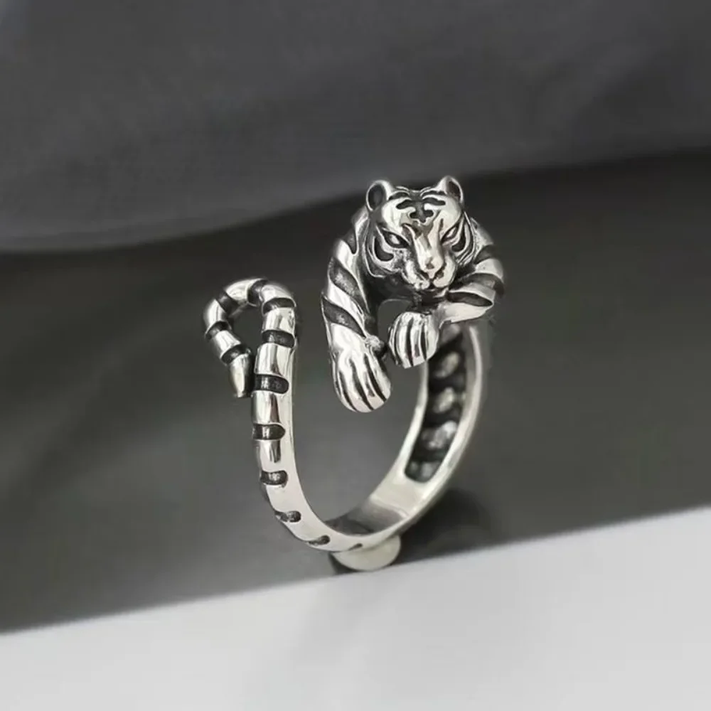 Bully Retro Ferocious Tiger Adjustable Open Ring Men and Women Punk Hip Hop Animal Creative Finger Ring Niche Trend Gift Jewelry