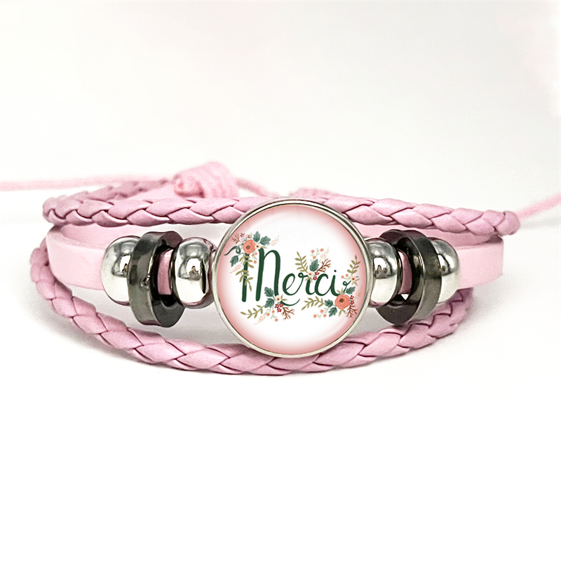 Hot Fashion Teacher Gift Super Mistress Pink Leather Bracelets Glass Dome Cabochon Charm Thanks Mistress Handmade Jewelry Gifts