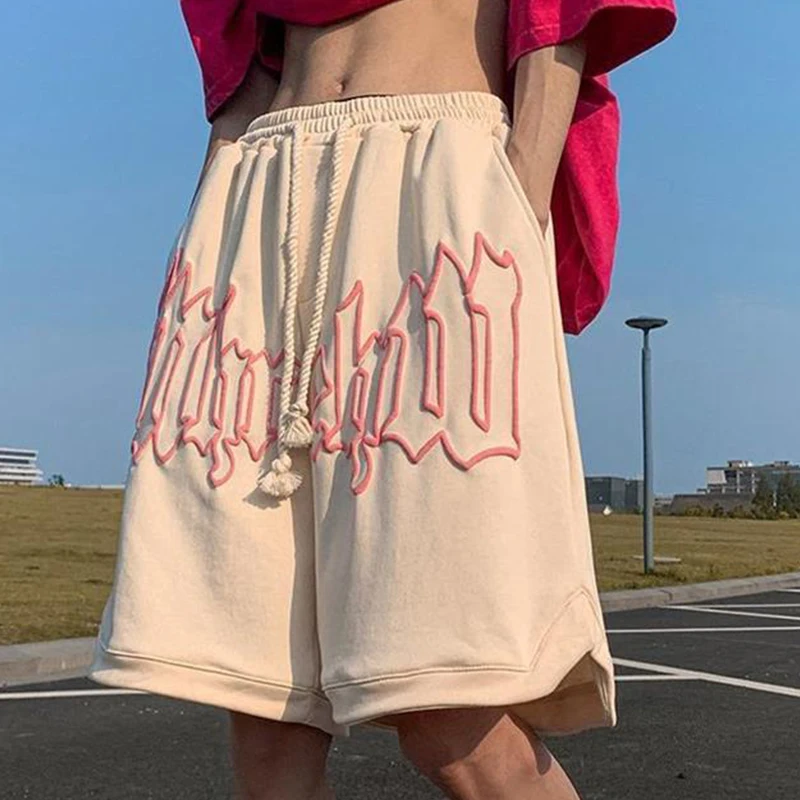 Men Basketball Shorts Summer Letter Foam Print Loose Sweatpants Gym Sport Shorts Pants Hip Hop Streetwear