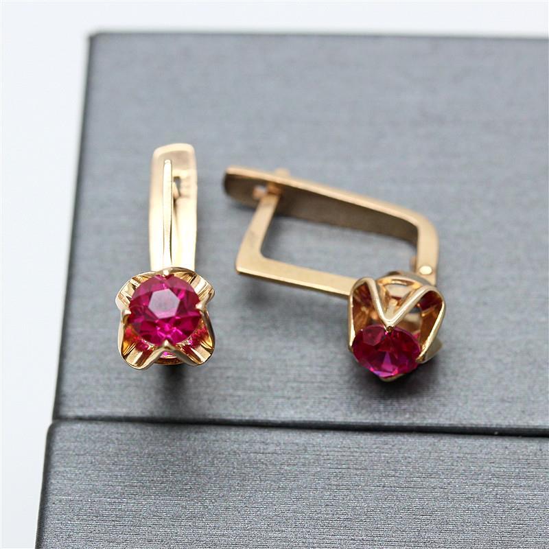 585 Purple Gold Classic Style Red Gem Earrings for Women Plated 14K Rose Gold long-style Earings Jewelry Gift for Girlfriend
