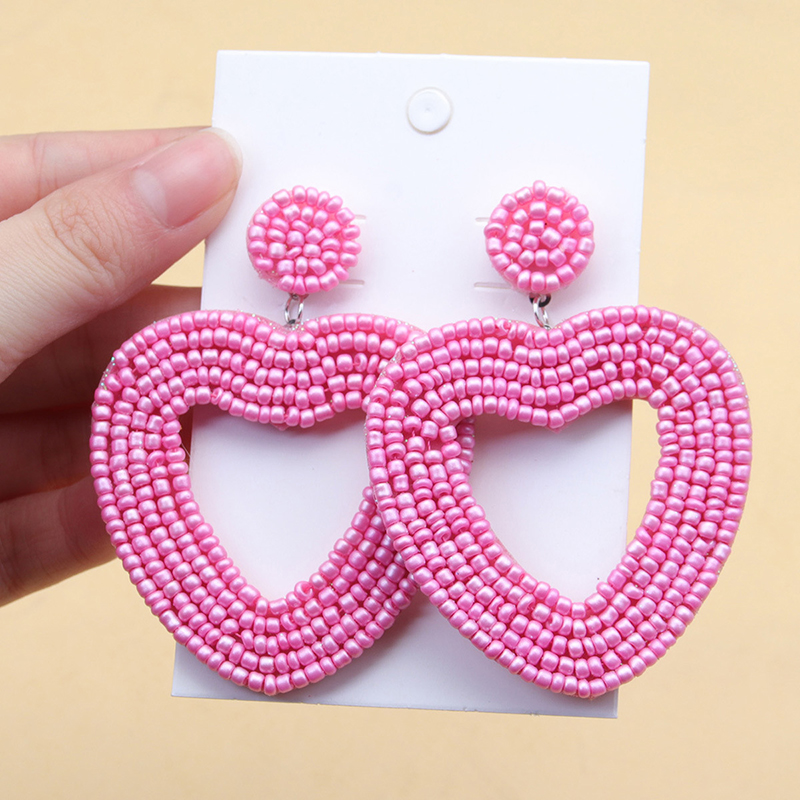 Bohemian Big Statement Geometric Heart Drop Dangle Earrings For Women Beads Handmade Stud Earrings Female Jewelry Pendientes