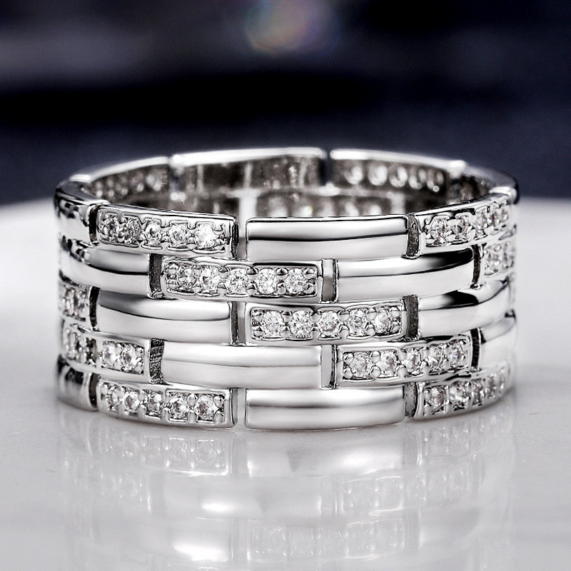 Luxury 925 Sterling Silver Women Finger Rings Shiny CZ Anniversary Love Gift Simple Stylish Design Versatile Fashion Jewelry