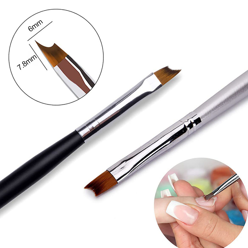 French Tip Nail Brush Half Moon Shape UV Gel Nail Acrylic Painting Drawing Pen Smile Line Silver Black Handle Manicure DIY Tools