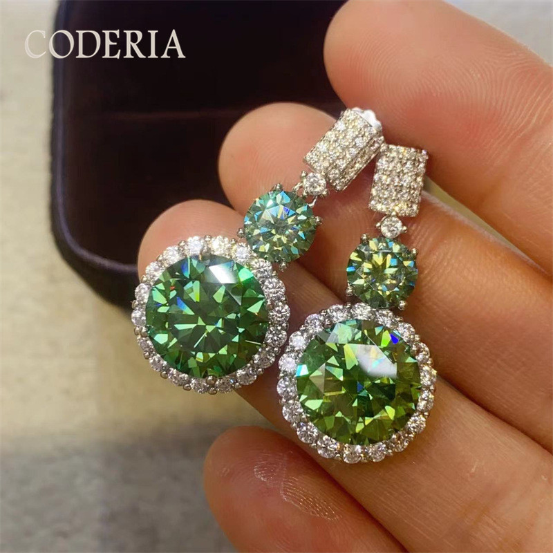 Oversized Diamond 12 CT Green Moissanite Earrings Excellent cut 8 Arrow 925 Sterling Silver Plated 18K White Gold Luxury Jewelry