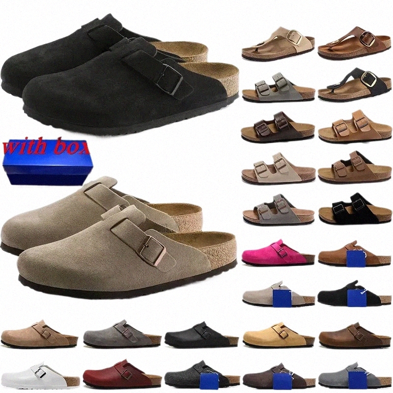 Avec boîte Designer Sabots Sandales Sabots Pantoufles Liège Plat Haute Qualité Mode Été Véritable Cuir Slide Favorite Beach Casual Chaussures Fem