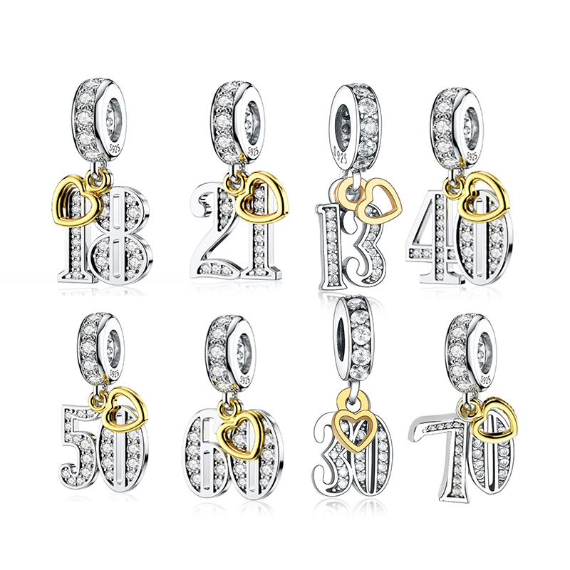 FC Jewelry Fit Original Pan Charm Bracelet 925 Silver 13th 16th 18th 21th 30th 40th 50th 70th Birthday Bead For Making Berloque