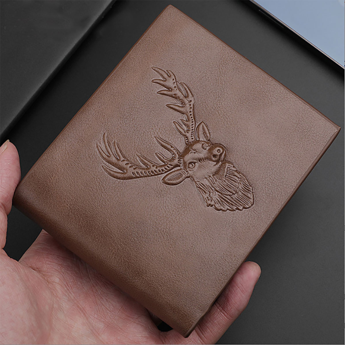 1pc Fashion Deer Head Relief Men PU Leather Wallet Short Slim Male Purse Money Credit Card Holder Money Bag Xmas Gift