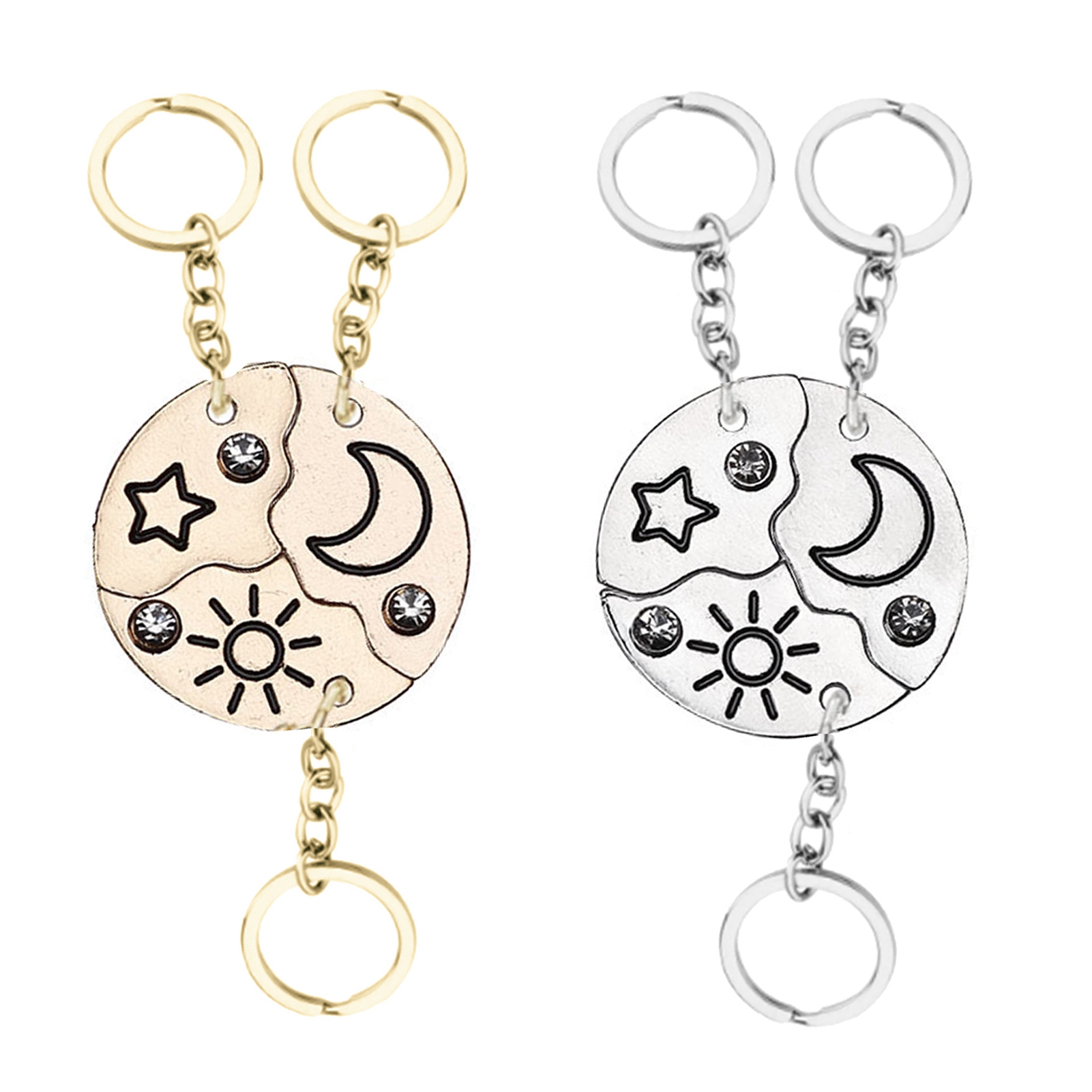 3 Pieces New Round Sun Star Moon Pendant Keychain Fashion Best Friend Forever Friendship BFF Men And Women Charm Chokers
