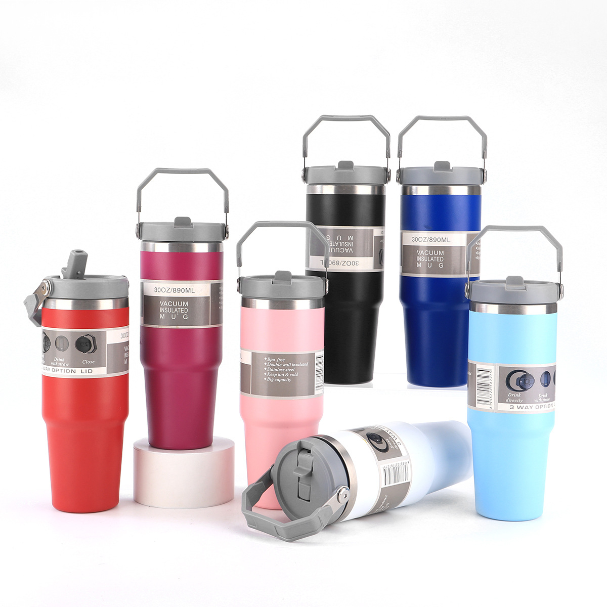 304 stainless steel 30oz car cup, outdoor portable hand-held lid insulated cup, solid color cold preservation ice cup-image-1065878457
