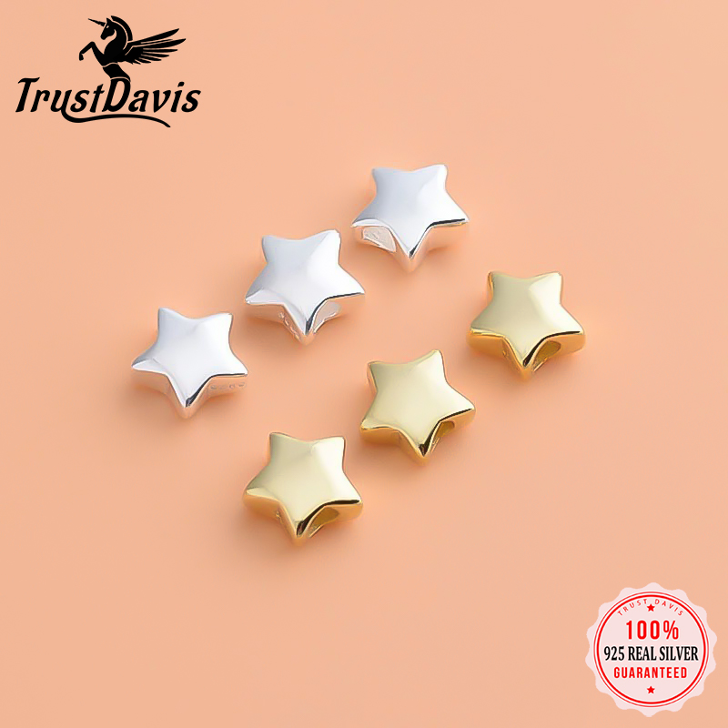 TrustDavis Real 925 Sterling Silver Fashion Sweet Star Charm Beads Handmade DIY Accessories Fine S925 Jewelry Wholesale HY059