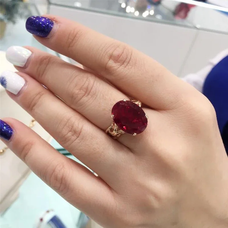 Classic Light Luxury Red Oval Ruby Engagement Rings for Women Plated Wedding Party High Fine Rose Gold Jewelry