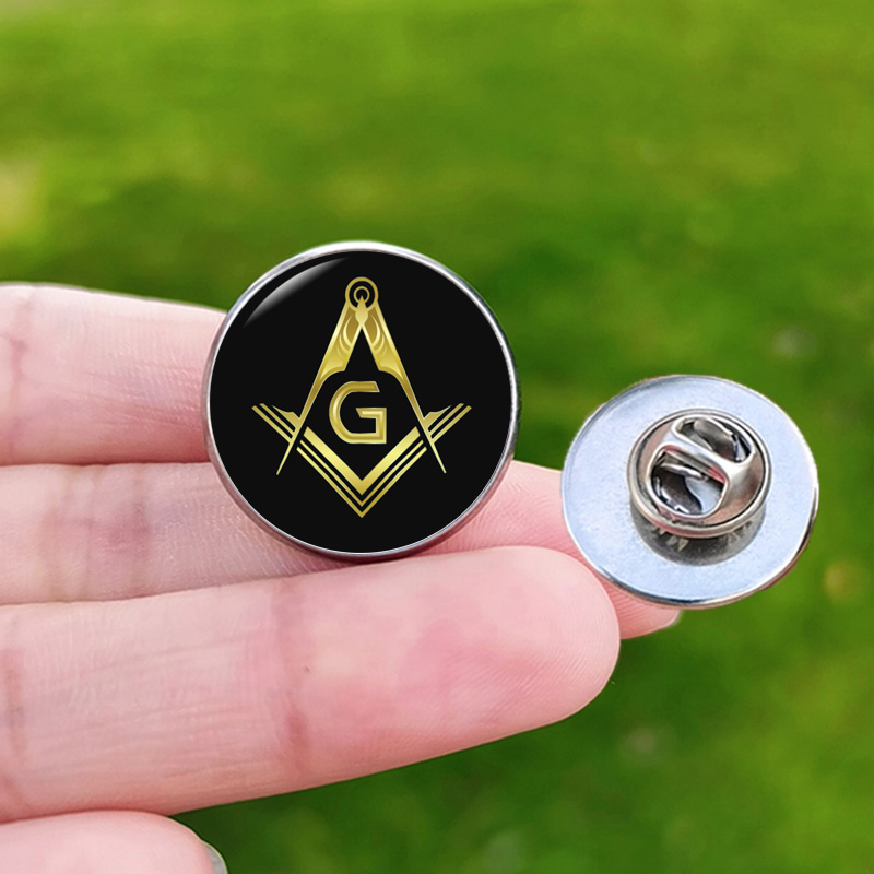 Free Mason Brooch Stainless Steel Glass Round Masonic Symbol Photo Exquisite Lapel Pin For Men Women Bag Badges Pins Gift