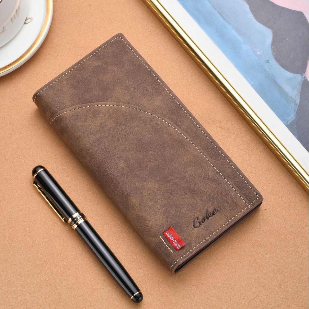 New 2025 Designer Men's Long Wallet Business Card Holder Multi Functional Large Capacity Cross Border Retro Fashion Manufacturer Wholesale