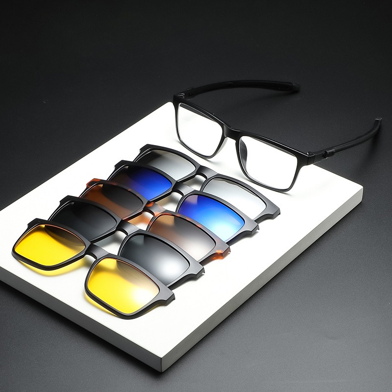 6 In 1 Spectacle Frame Men Women Optical Myopia With 5 Clip On Polarized Sunglasses Magnetic Glasses For Male Eyeglasses 2502