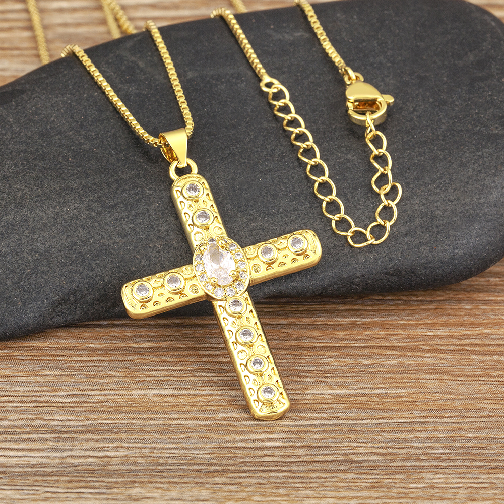 Nidin Classic New Design Christian Jesus Cross Pendant Necklace For Women Men Sparkling Zircon Jewelry Accessories Party Gifts