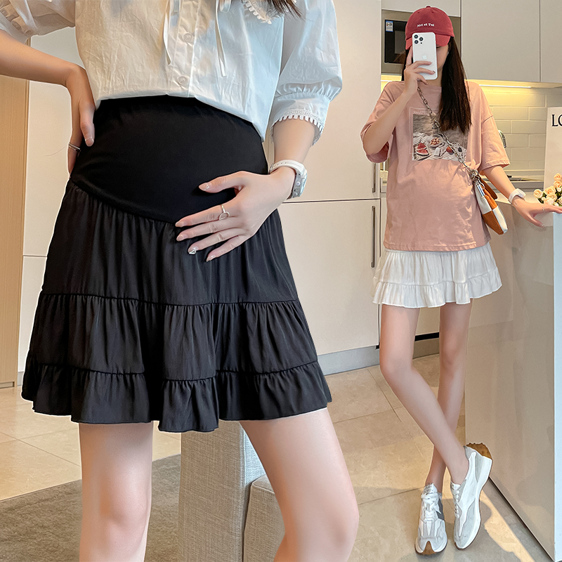2024 Summer Pregnant Woman Pleated Skirts Fashion High Waist Ruffles Patchwork Maternity Empired Skirt Korean Style Mini Skirts