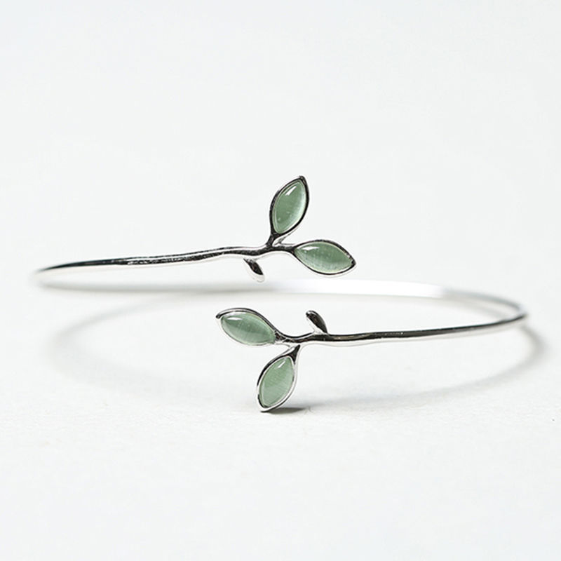 925 Sterling Silver Bracelet Bangle Simple Green Leaf Elegant Nature For Woman Girl Fashion Jewelry Gift Dropship Wholesale
