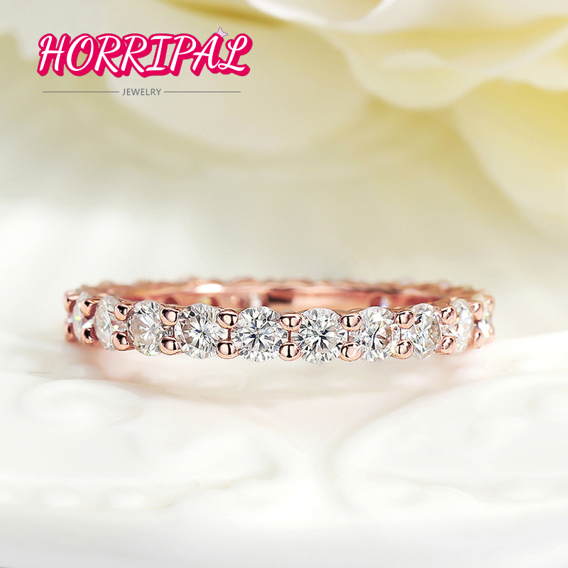 HORRIPAL 3mm D VVS1 Moissanite Ring S925 Silver 18K Rose Gold Plated Original Jewelry GRA Certificate Wedding Ring for Woman