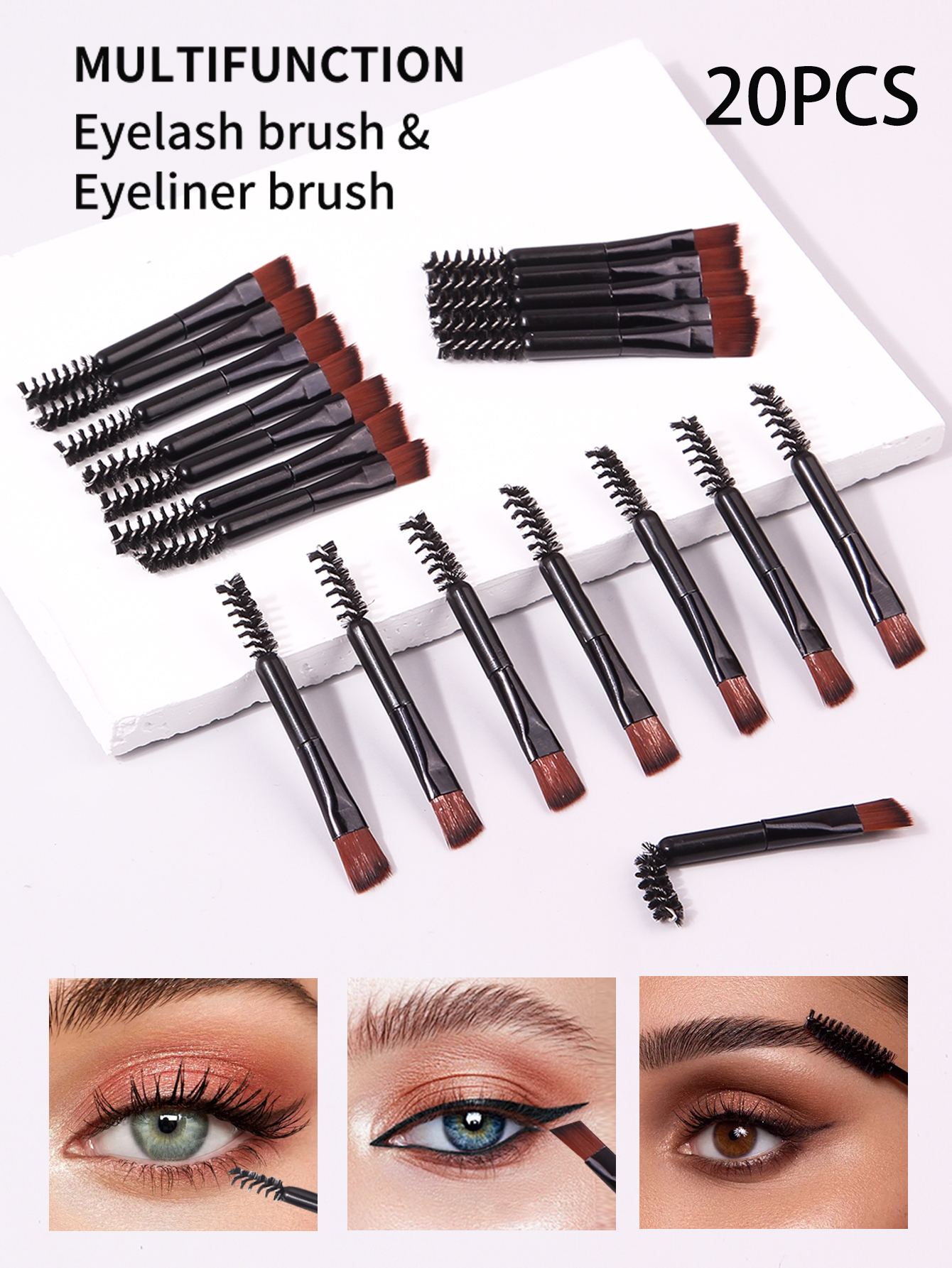 Portable Mini Eyebrow Lash Mascara Cosmetic Brushes Double-ended Makeup Brush Eyelash Curler Eyebrow Brushes