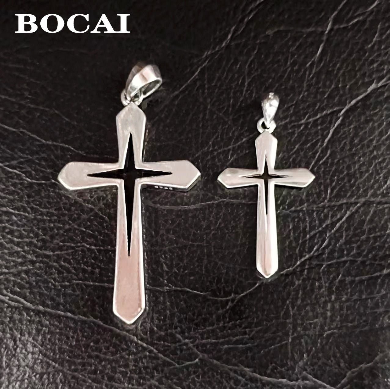 BOCAI NEW S925 Sterling Silver Fashion Trend Smooth Solid Cross Pendant for Men and Women