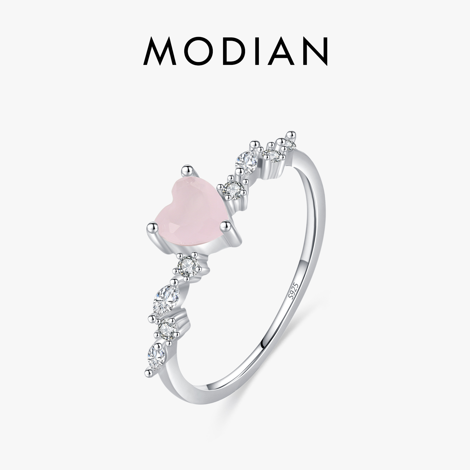 MODIAN 925 Sterling Silver Elegant Romantic Pink Crystal Heart Ring Luxury CZ Rings For Women Anniversary Fine Jewelry