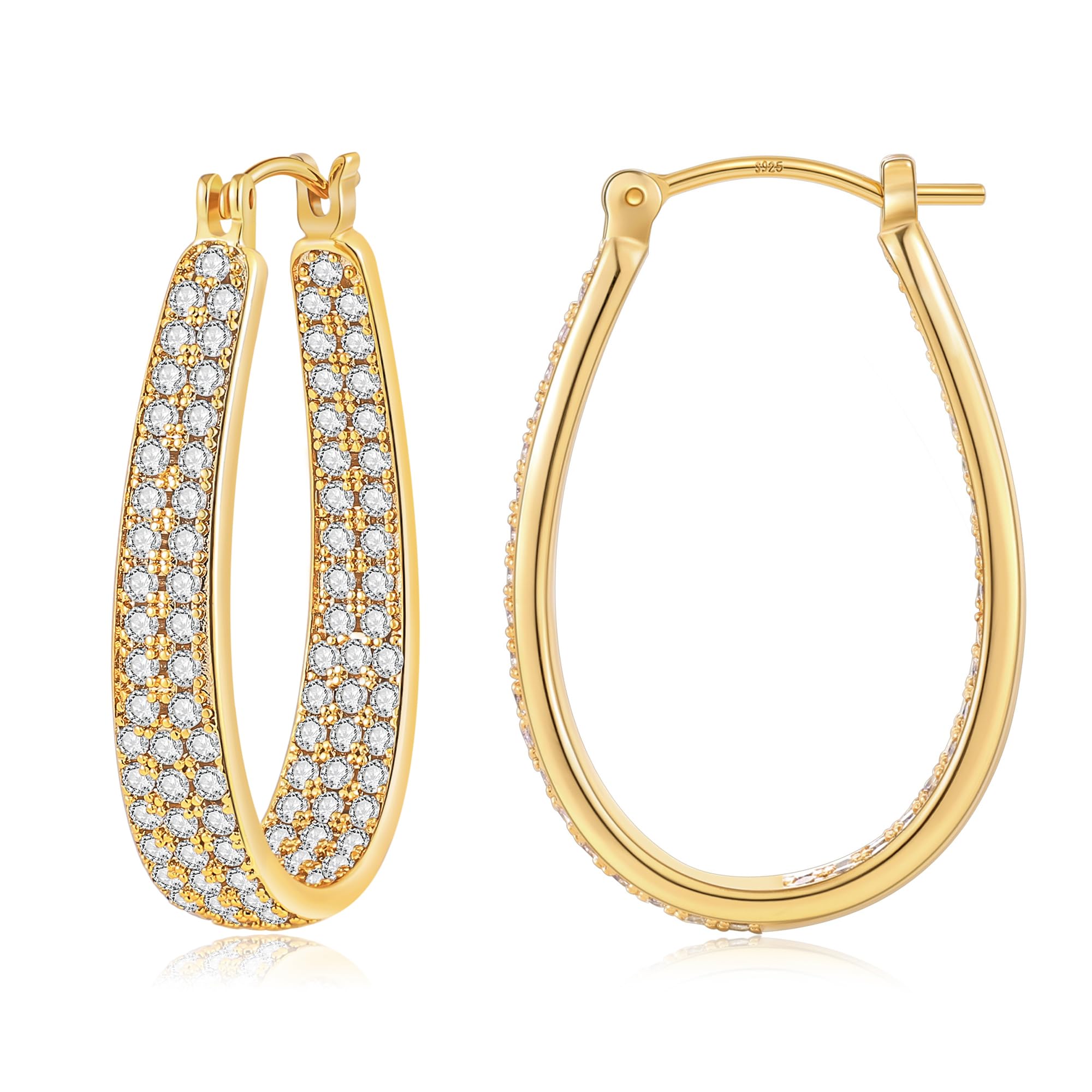 Shevalu Gold Oval Hoop Earrings for Women 14K Real Gold Plated Hoops Girls Cubic Zirconia Chunky Gold Earring Luxury Accessories