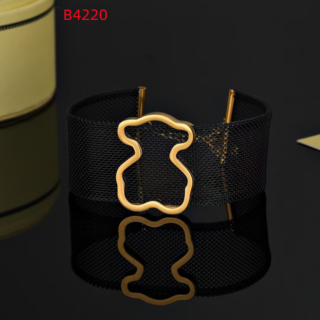 Fashion Women Men Silver Gold Bear Stainless Steel Hollow Heart Flower Animal Chain Wide Wire Bracelets Jewelry Pulsera Gift-image-1113229171