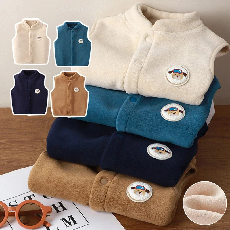 Double Layered Plush Thickened Children Vest Autumn Winter New Baby Cardigan Vests Cute Cartoon Boys Girls Kids Coats Waistcoats