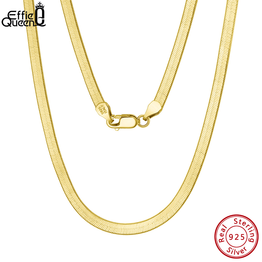Effie Queen Luxury 925 Sterling Silver 3mm/4.5mm Flexible Flat Herringbone Chain Necklace for Men Wome Neck Chain Jewelry SC35