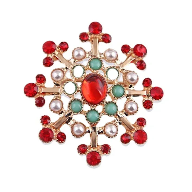 European and American retro court inlaid ruby brooch, female pearl matte gold snowflake shaped brooch clip
