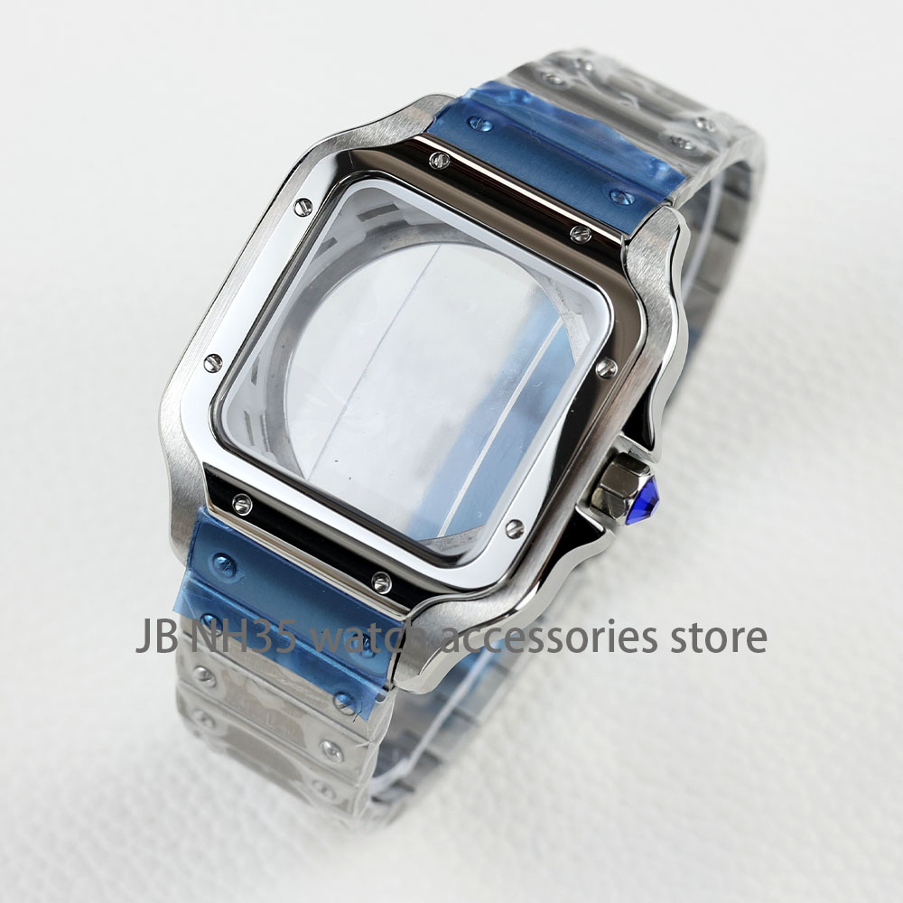 High Quality 38mm NH35 Watch Case Square Stainless steel Waterproof for Santos NH35 NH36 movement 27mm Dial Watch Accessories