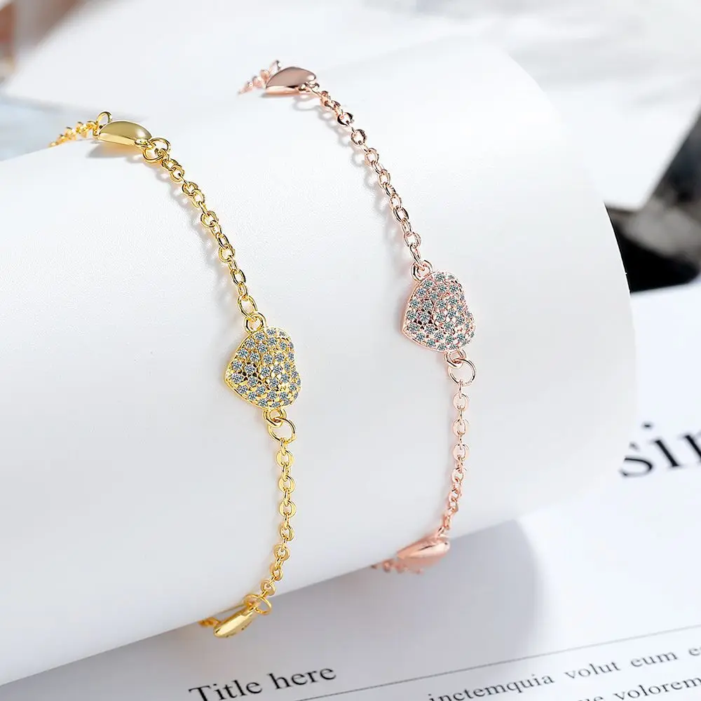 S925 Sterling Silver Electroplated 18k Rose Gold Love Pendant Bracelet (17cm+5cm) Wedding Luxury Jewelry