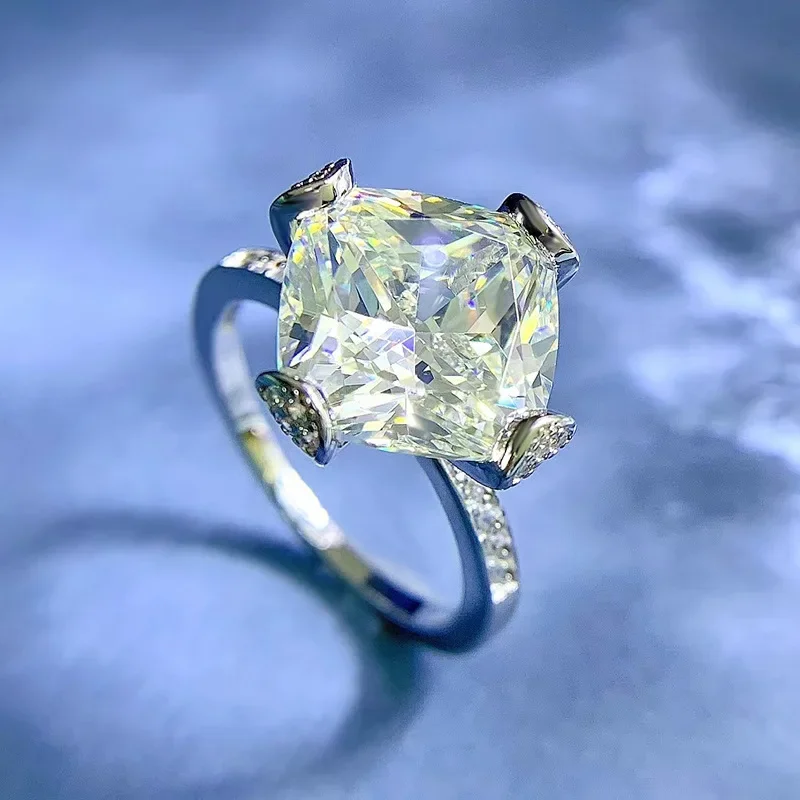 SpringQiaoer 925 Sterling Silver 11MM Princess Cut Simulated Moissanite Diamond Rings for Woman Wedding Engagement Jewelry