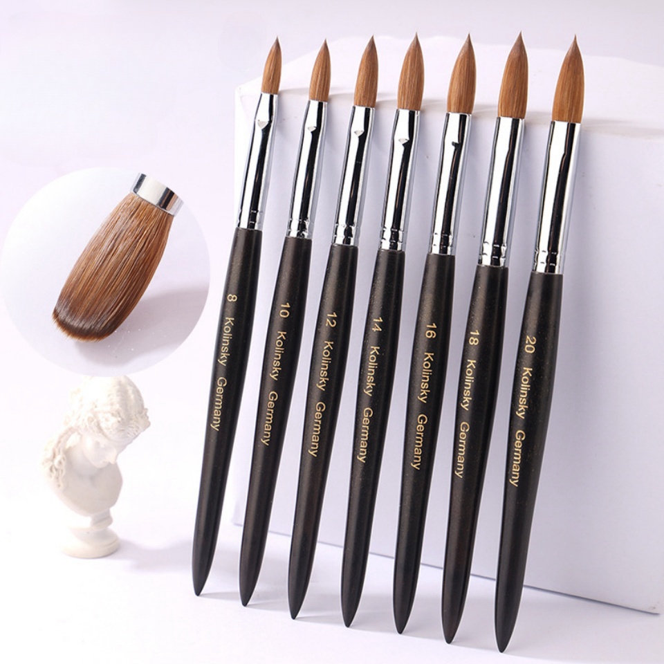 100% Kolinsky Hair Acrylic Nail Brush, Nail Art Brushes with Black Wood Handle, Acrylic Nail Tools for Beginner
