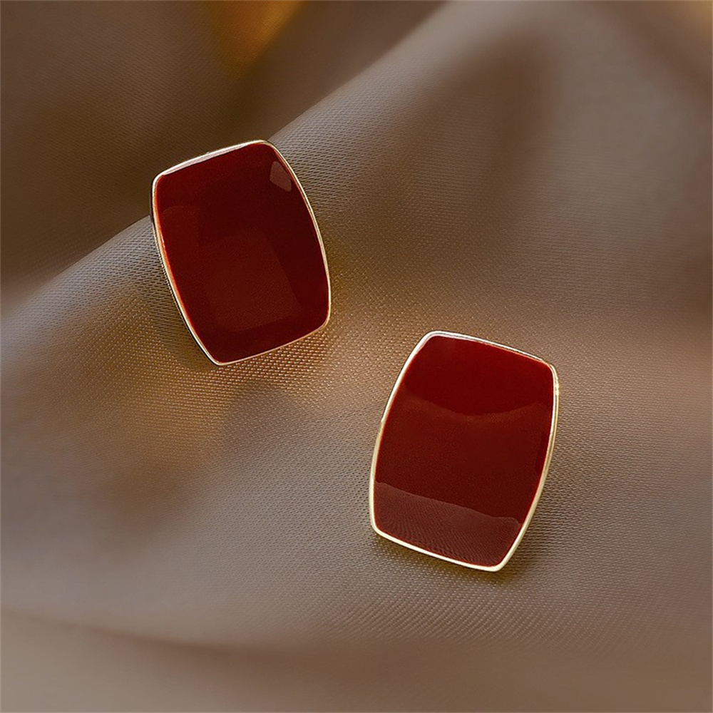Burgundy Vintage Acrylic Stud Earrings Simple Square Earrings For Women Fashion Jewelry Drop Glaze Earrings