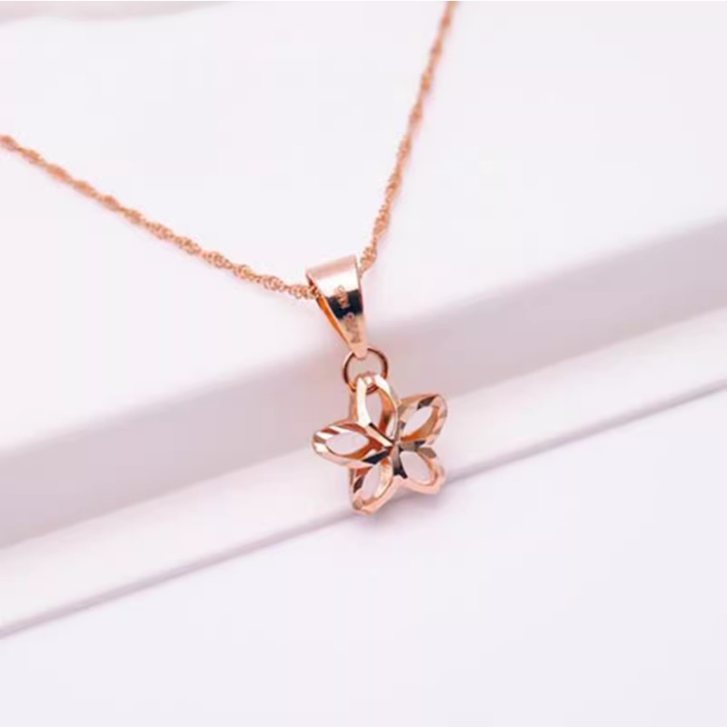 585 Purple Gold Star Pendant Plated 14K Rose Gold Hollow Out Flower Necklace Fashionable and Simplicity Clavicle Chain Jewelry