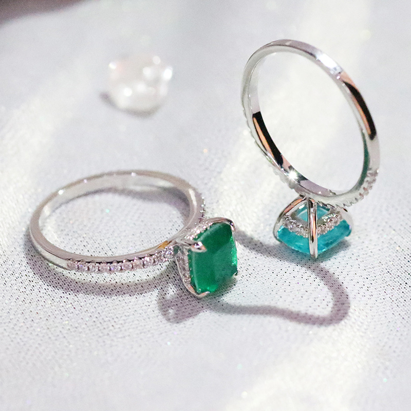 925 Sterling Silver Simple 7x8mm Blue Tourmaline Paraiba Rings for Women Girls Classic Wedding Statement Ring Party Jewelry Gift