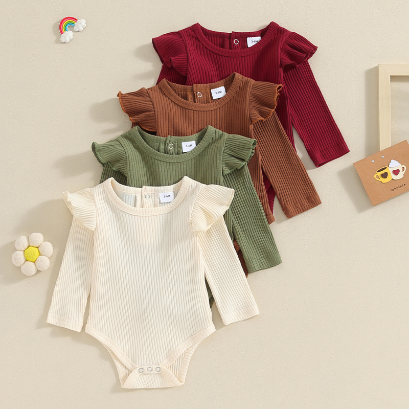 0-24M Newborn Infant Baby Girls Knit Ribbed Solid Romper Long Sleeve Button Warm Autumn Spring Toddler Clothes Jumpsuits