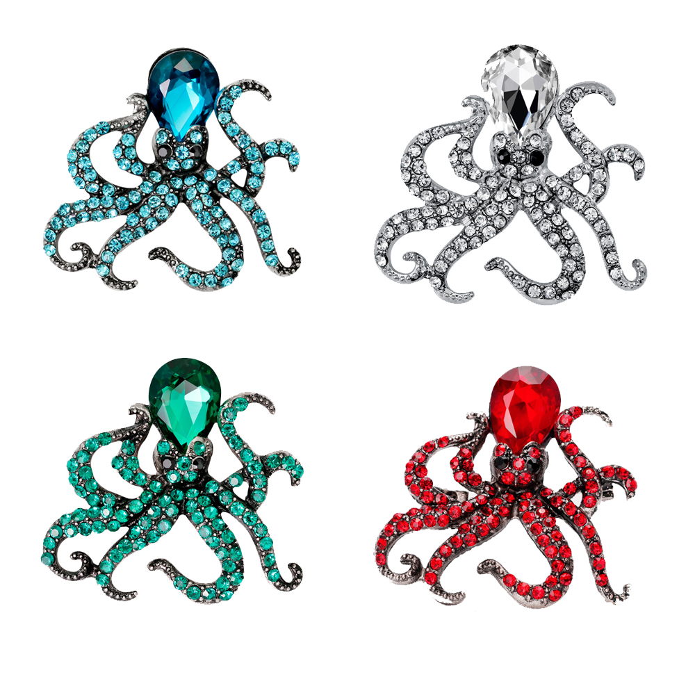 New style rhinestone decorated sea animal 3 colors octopus design brooch pin ladies gift brooch wholesale