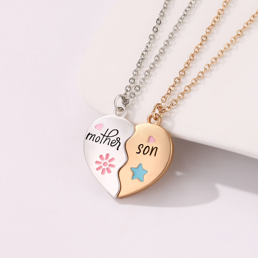 Luoluo&baby 2Pcs/set Heart-shaped Letter Mother and Son Magnet Necklace for Love Parent Child Jewelry Gifts