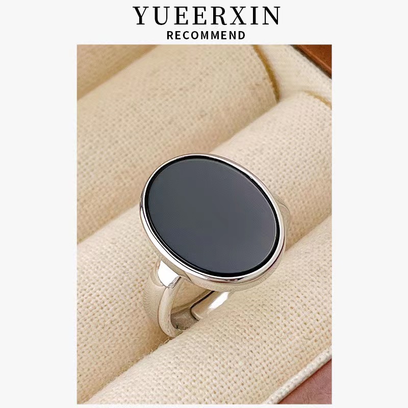 YUEERXIN Genuine 925 Sterling Silver Agate White Shell Ring Simple Style Opening Adjustable Ring Fashion Party Fine Jewelry Gift