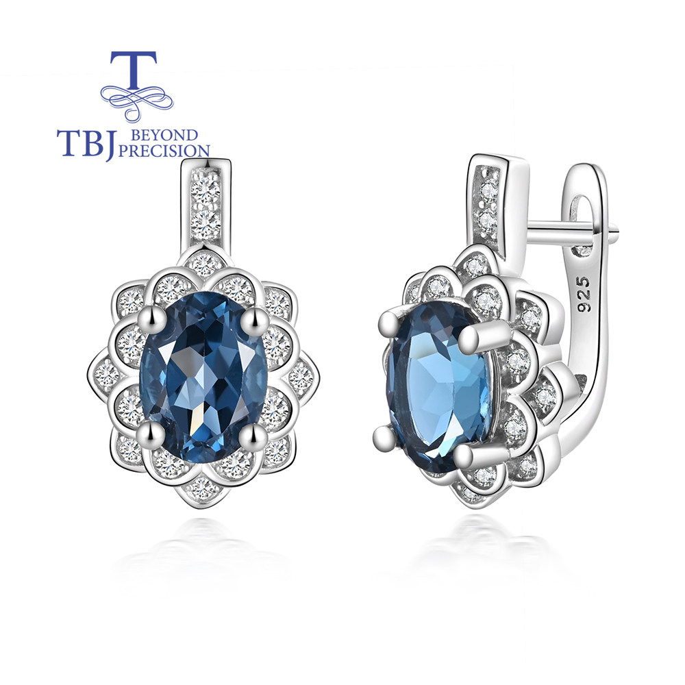 TBJ Natural London blue topaz 925 sterling silver earring classic design fine jewelry for women nice gift