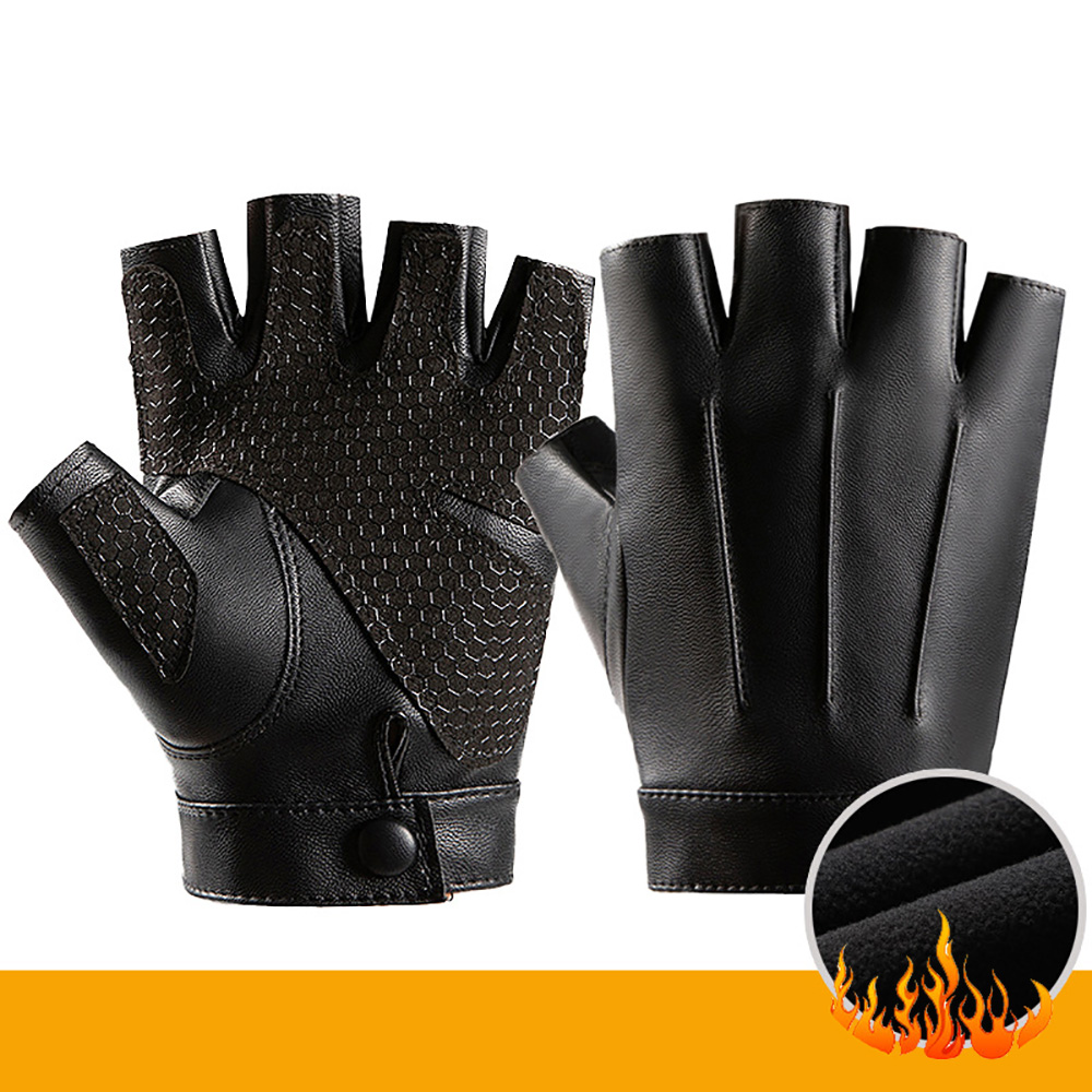 Fingerless Driving PU Leather Gloves 1 Pairï¼Outdoor Sport Half Finger with Anti-Slip Layer Glove for Men and Women for Motorcycl