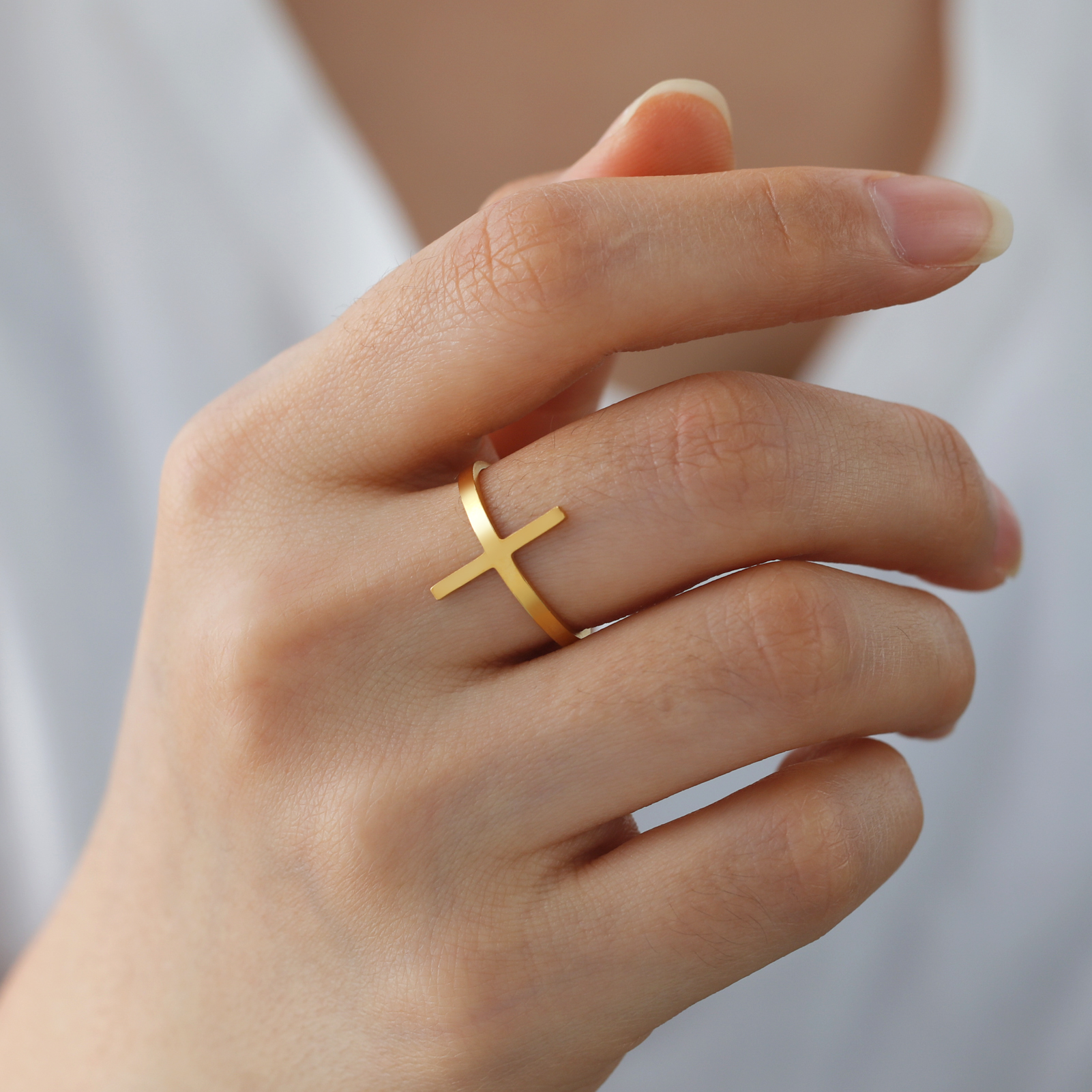Unift Stainless Steel Cross Rings for Women Simple Bar Open Ring Trendy Fashion Jewelry Gold Plated Wedding Band Accessories New